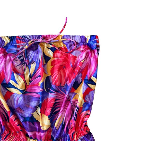 Vintage Granada Vibrant Tropical Palm Leaf Strapless Romper M - Picture 2 of 7